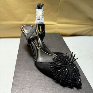 Kenneth Cole New York Women's Umi Pom Pom Pumps Black Satin Size 5 NEW